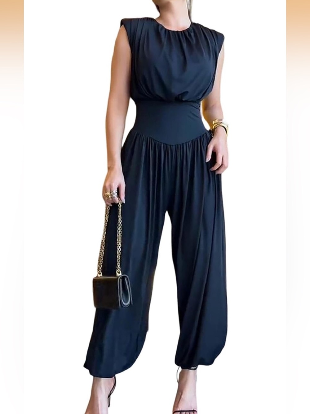 Sleeveless Black Wide-Leg Jumpsuit with Cinched Waist -NWOT Size M